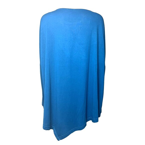 Umgee Top Asymmetrical Tunic Long Drop Sleeves Stretch Blue Streetwear NWT Large - Picture 3 of 3